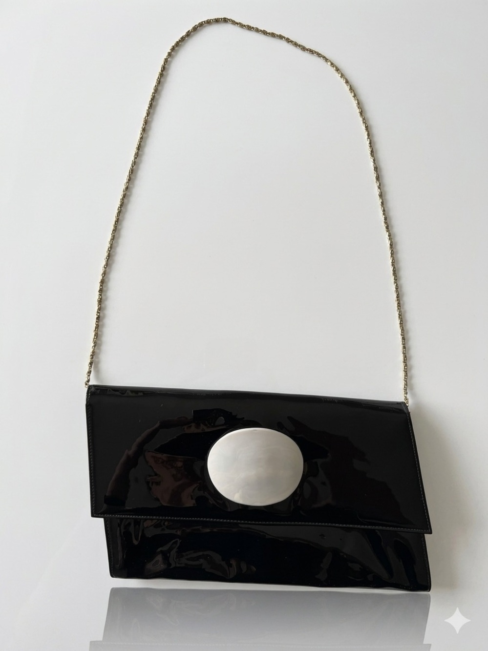 Black Patent Clutch with Silver Oval Accent